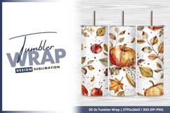 Watercolor pumpkins leaves and berries seamless tumbler png Product Image 1