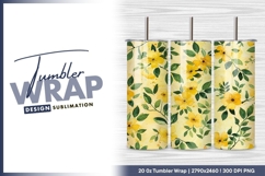Watercolor yellow flowers with leaves pattern tumbler png Product Image 1