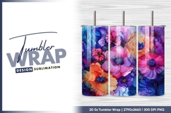 Vibrant floral ink painting tumbler png design Product Image 1