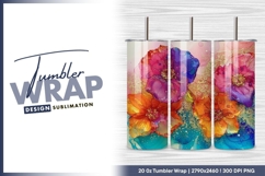 Alcohol ink colorful flowers with gold accents tumbler png Product Image 1