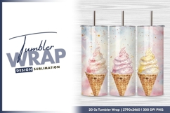 Watercolor ice cream cones on pink tumbler png Product Image 1
