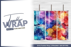Colorful floral watercolor pattern tumbler png Product Image 1