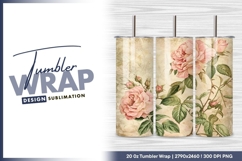 Vintage roses with textured background tumbler png Product Image 1