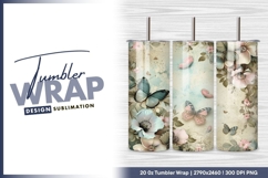 Vintage floral design with butterflies background tumbler Product Image 1