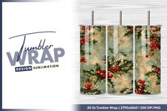 Vintage christmas holly berries holiday tumbler png Product Image 1
