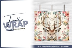 Watercolor deer with floral frame illustration tumbler png Product Image 1