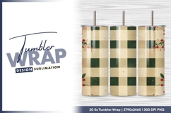 Christmas plaid background with holly berry border tumbler Product Image 1
