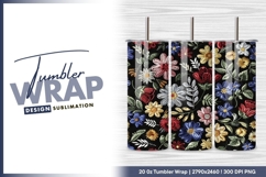 Embroidery style floral pattern on black background tumbler Product Image 1