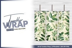 Watercolor green leaves and branches pattern tumbler png Product Image 1