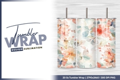 Watercolor floral pattern with peach and tumbler png Product Image 1