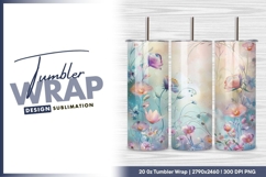 Delicate floral background art watercolor style tumbler png Product Image 1