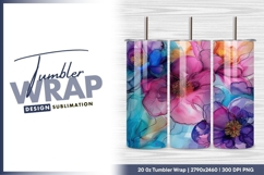 Floral ink painting watercolor colorful tumbler png Product Image 1
