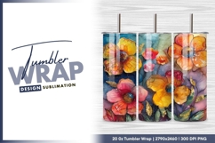Colorful abstract flowers on textured background tumbler png Product Image 1