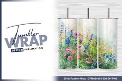 Watercolor painting of colorful wildflower tumbler png Product Image 1