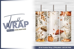 Watercolor autumn pumpkins and mushrooms frame tumbler png Product Image 1