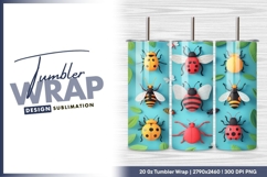 Colorful bugs and butterflies flat lay illustration tumbler Product Image 1