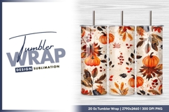 Watercolor autumn pumpkin leaves tumbler png Product Image 1