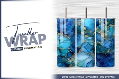 Blue and gold alcohol ink texture tumbler png Product Image 1