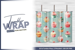 Watercolor Cupcakes with Raspberries on tumbler png Product Image 1