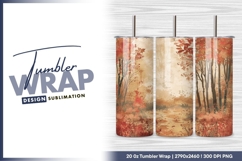 Autumn Forest Watercolor Illustration with Red tumbler png Product Image 1
