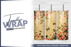Floral Illustration with Pink Flowers tumbler png Product Image 1