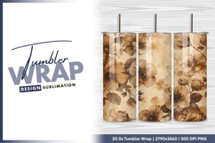 Sepia Tone Floral Illustration with Watercolor tumbler png Product Image 1