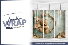 Teddy Bear in Floral Wreath on Teal Background tumbler png Product Image 1