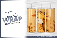 Cartoon Giraffe with Paper Cut Leaves and tumbler png Product Image 1