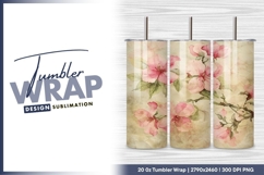 Watercolor Pink Flowers on Branch with Green tumbler png Product Image 1