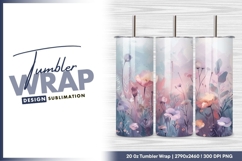 Watercolor Floral Illustration with Pink Purple tumbler png Product Image 1