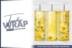 Watercolor Yellow Flowers and Green Leaves tumbler png Product Image 1