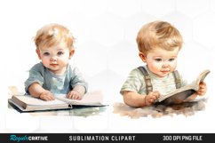 Watercolor Studying Baby PNG Clipart Product Image 1