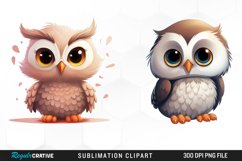 Watercolor cartoon owl Clipart Product Image 1