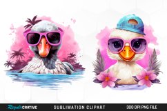 Watercolor Pink Duck Beach PNG Clipart Product Image 1