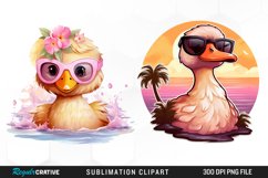 Watercolor Pink Duck Beach PNG Product Image 1