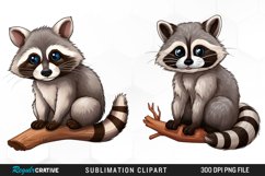 Watercolor Cute Raccoon Set Clipart Product Image 1