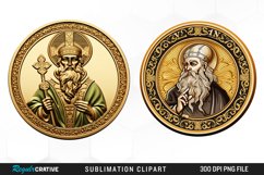 Watercolor Golden Coin Art Clipart Product Image 1