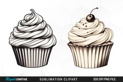 Watercolor Vintage Cupcake Illustration Clipart Product Image 1