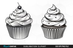 Watercolor Vintage Cupcake PNG Set Clipart Product Image 1
