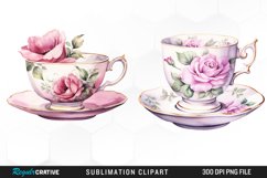 Watercolor Vintage Teacup Image Clipart Product Image 1