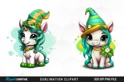 Watercolor Green Unicorn Clipart Product Image 1