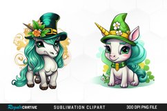 Watercolor Green Unicorn Art Clipart Product Image 1