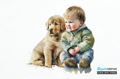 Watercolor Cute Baby Boy and Dog PNG Clipart Product Image 1