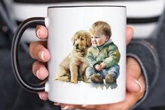 Watercolor Cute Baby Boy and Dog PNG Clipart Product Image 3