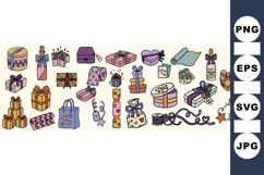 Hand Drawn Gift Box Clipart Bundle For Holidays Product Image 1