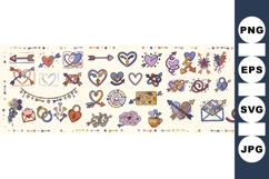 Hand Drawn Romantic Heart Arrow Clipart Bundle for Product Image 1