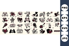 Vintage Love Tattoo Clipart Bundle For Valentines Product Image 1