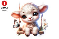 Cute Lamb Playing with Butterfly JPG File Product Image 1