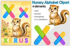 Nursery Alphabet Clipart, Flashcard Letter X, Monogram PNG Product Image 1