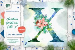 Christmas Watercolor Letter, Monogram X. Sublimation Design. Product Image 1